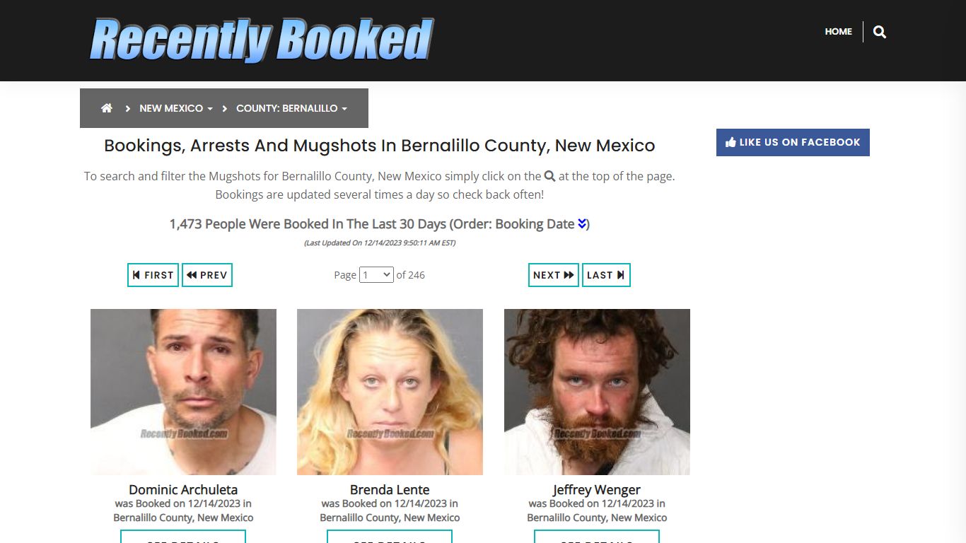 Bookings, Arrests and Mugshots in Bernalillo County, New Mexico